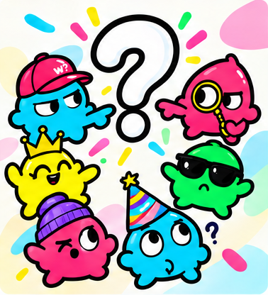 Friends reacting around the canonical white question mark